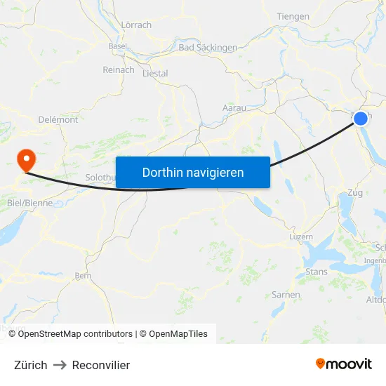 Zürich to Reconvilier map