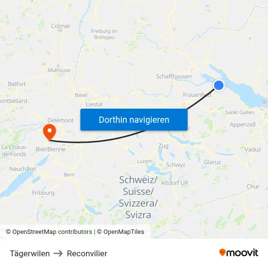 Tägerwilen to Reconvilier map