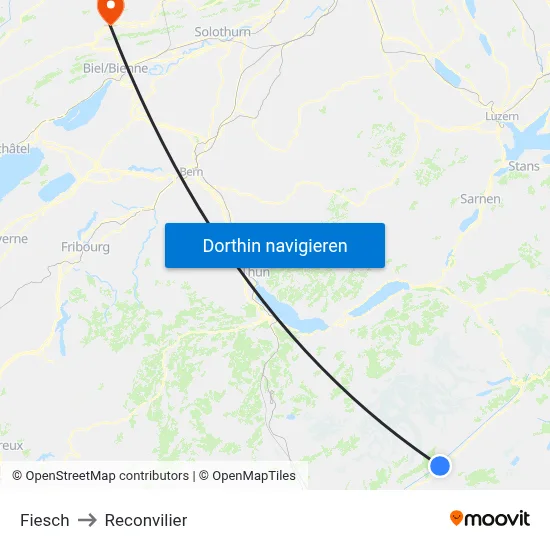 Fiesch to Reconvilier map