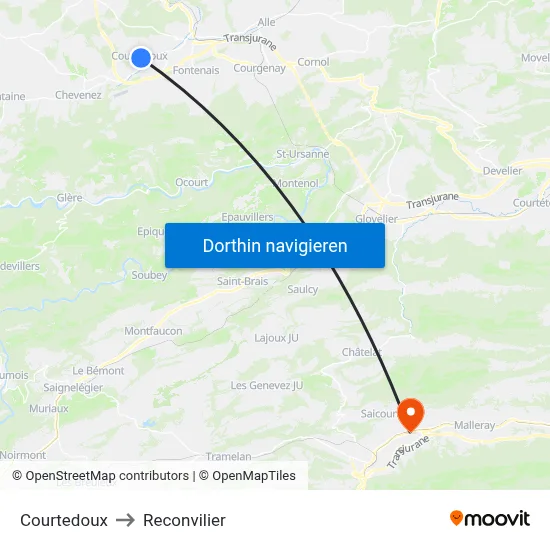 Courtedoux to Reconvilier map