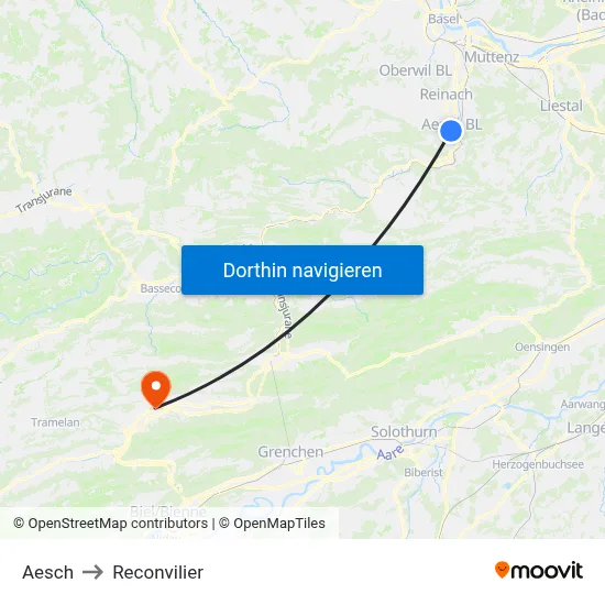 Aesch to Reconvilier map