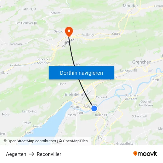 Aegerten to Reconvilier map