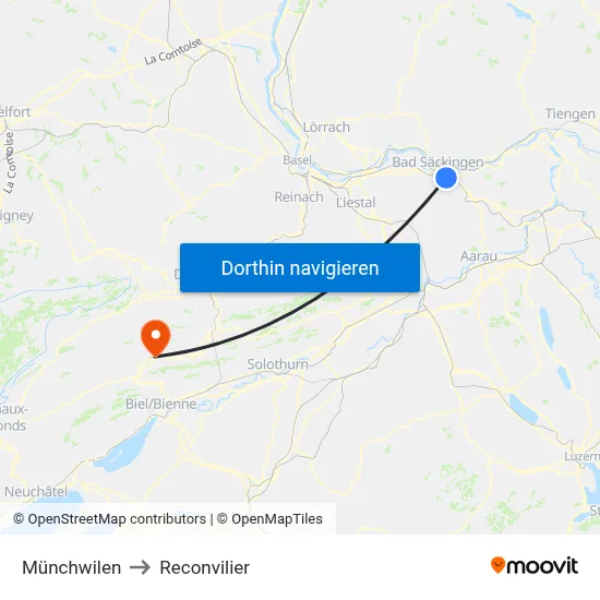 Münchwilen to Reconvilier map
