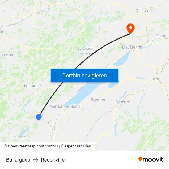 Ballaigues to Reconvilier map