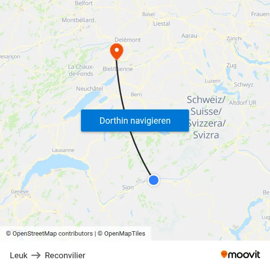 Leuk to Reconvilier map