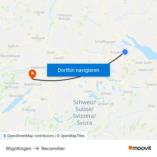 Wigoltingen to Reconvilier map