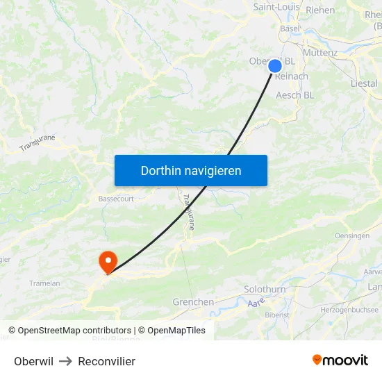 Oberwil to Reconvilier map