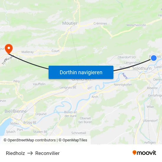 Riedholz to Reconvilier map