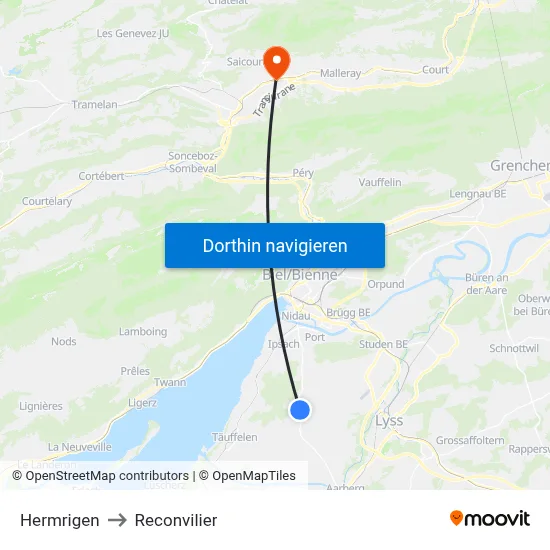Hermrigen to Reconvilier map