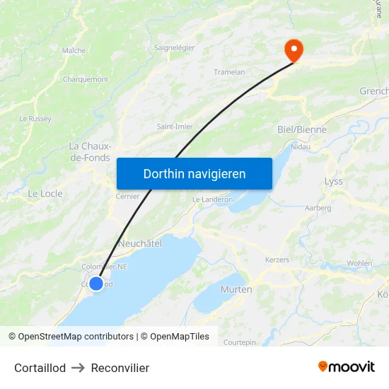 Cortaillod to Reconvilier map