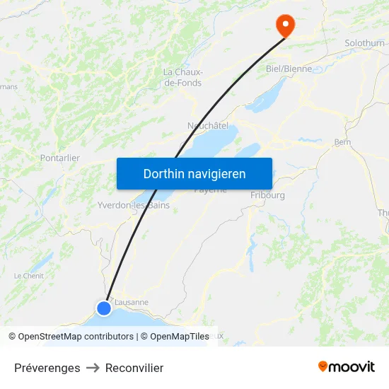 Préverenges to Reconvilier map