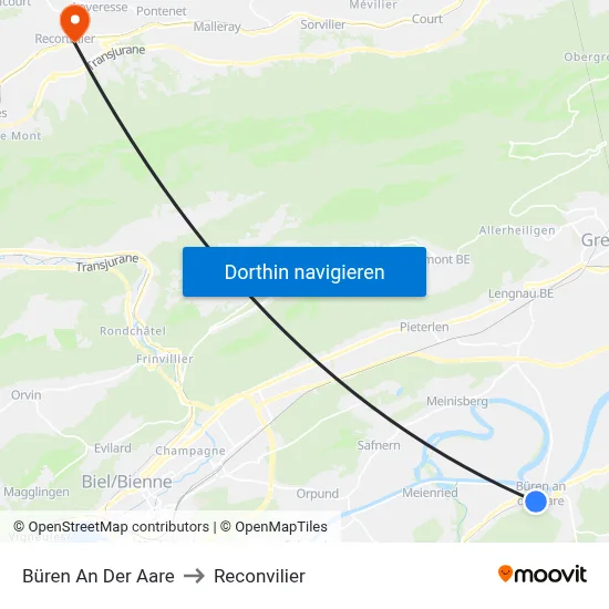 Büren An Der Aare to Reconvilier map