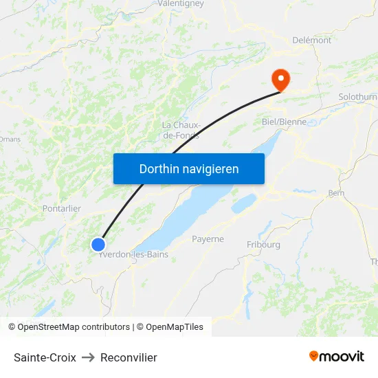 Sainte-Croix to Reconvilier map