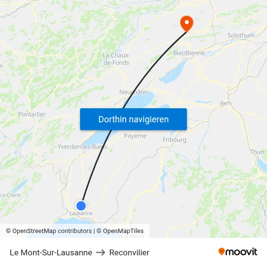 Le Mont-Sur-Lausanne to Reconvilier map