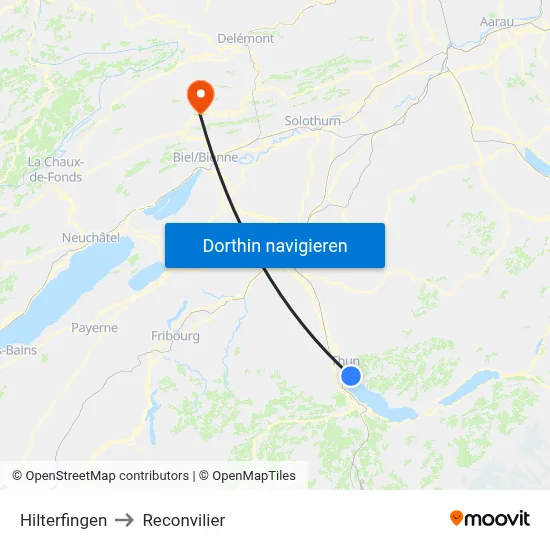 Hilterfingen to Reconvilier map