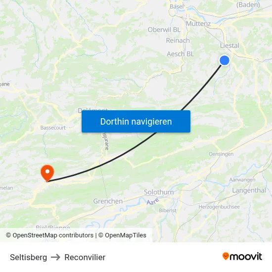 Seltisberg to Reconvilier map
