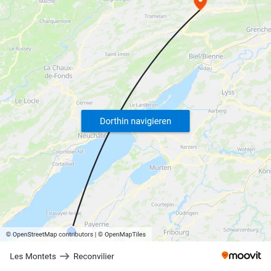 Les Montets to Reconvilier map