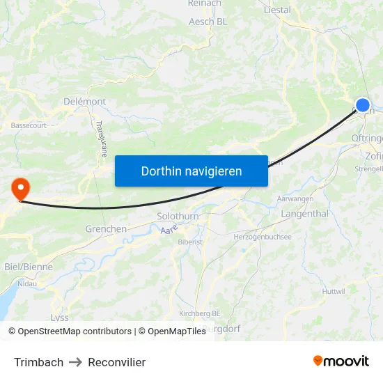Trimbach to Reconvilier map
