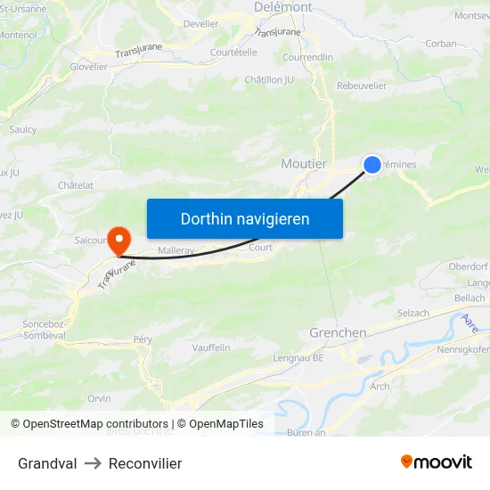 Grandval to Reconvilier map