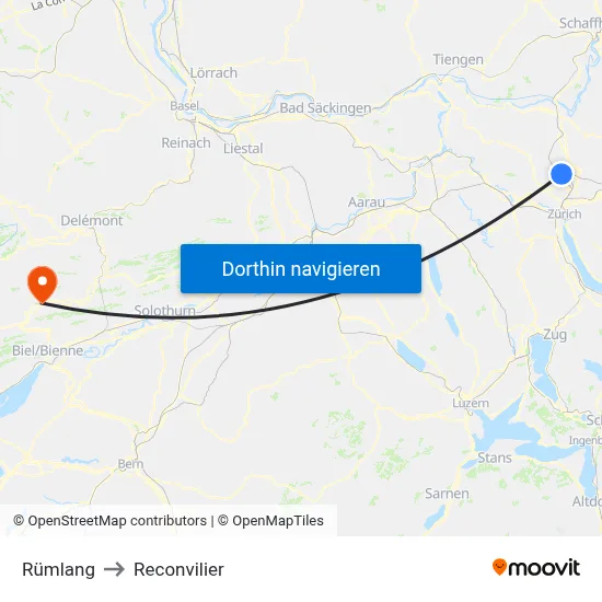 Rümlang to Reconvilier map