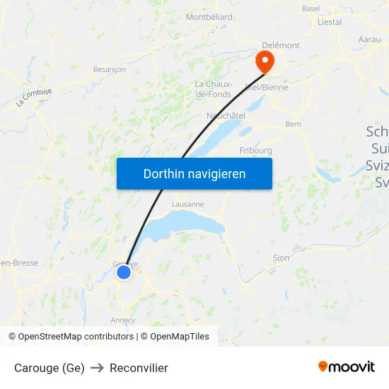 Carouge (Ge) to Reconvilier map