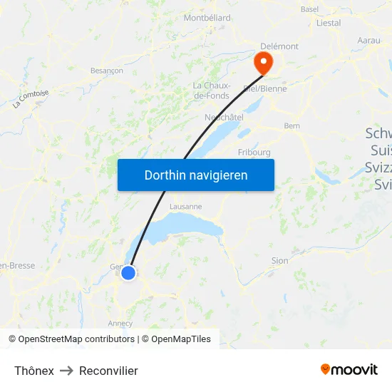 Thônex to Reconvilier map