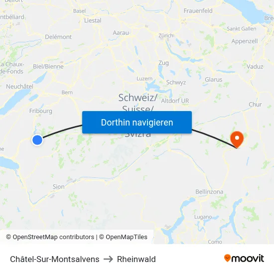 Châtel-Sur-Montsalvens to Rheinwald map