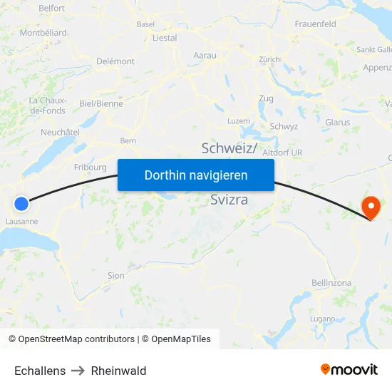 Echallens to Rheinwald map