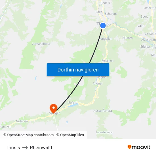 Thusis to Rheinwald map
