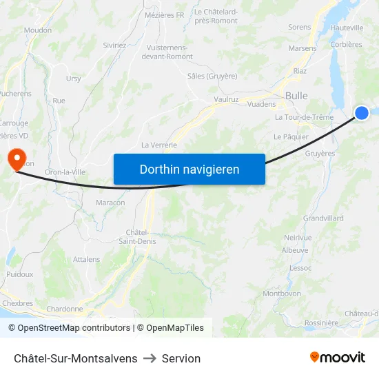 Châtel-Sur-Montsalvens to Servion map