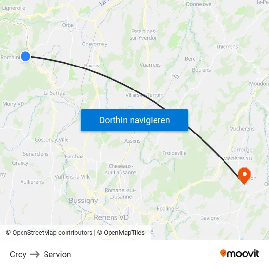 Croy to Servion map