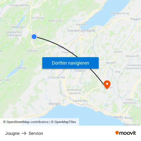Jougne to Servion map