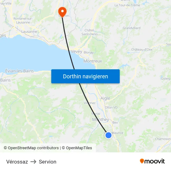 Vérossaz to Servion map