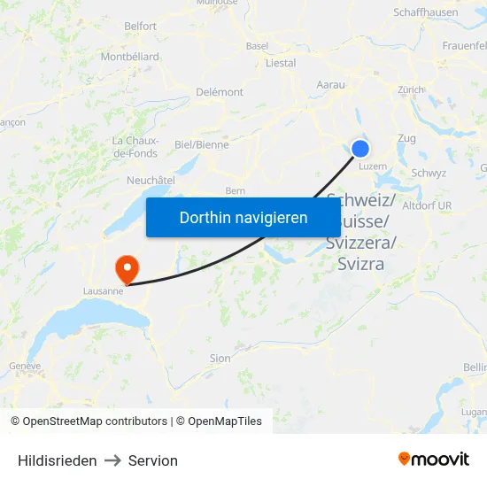 Hildisrieden to Servion map