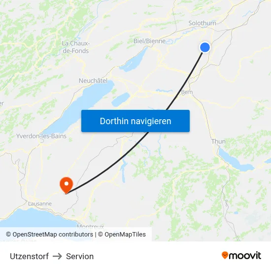 Utzenstorf to Servion map