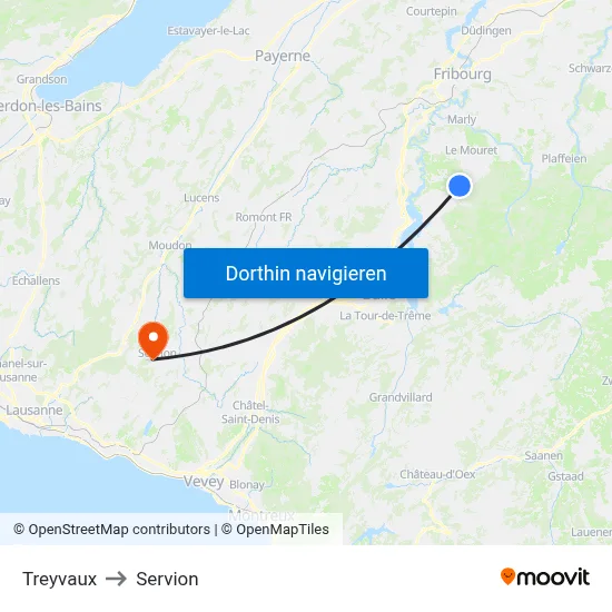 Treyvaux to Servion map