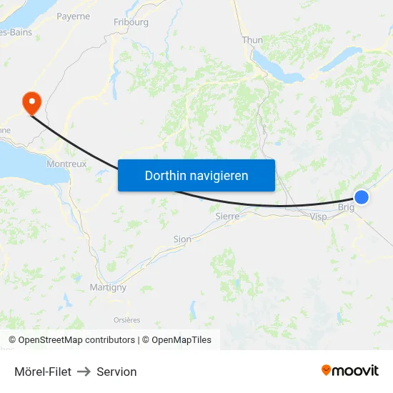 Mörel-Filet to Servion map