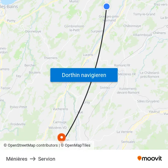 Ménières to Servion map