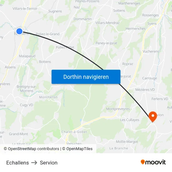 Echallens to Servion map