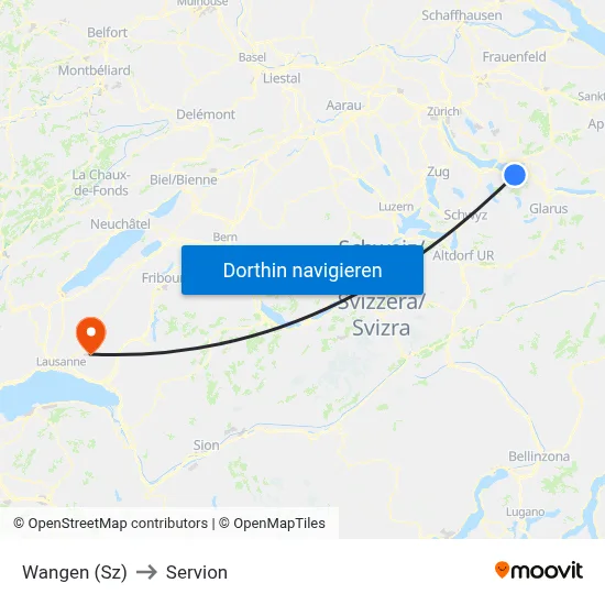 Wangen (Sz) to Servion map