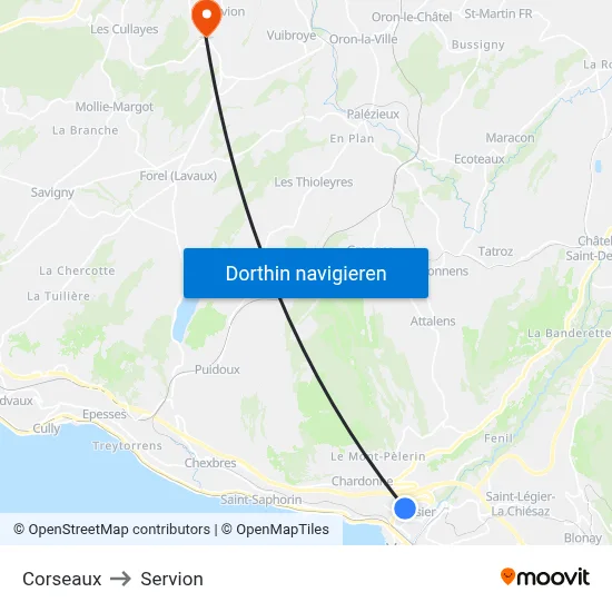 Corseaux to Servion map