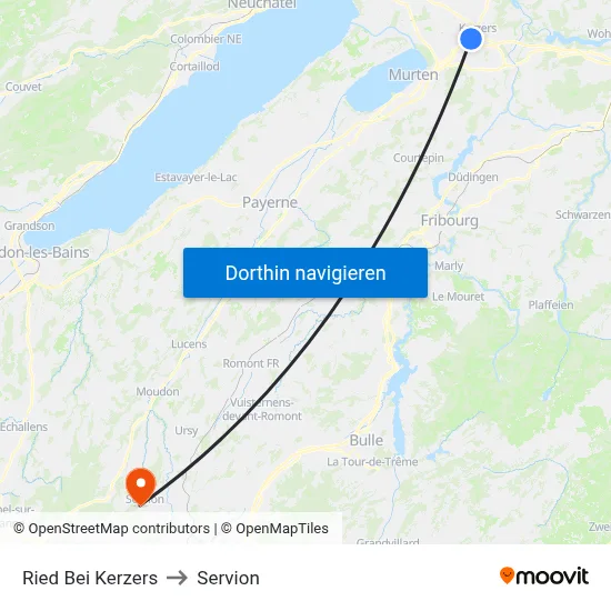 Ried Bei Kerzers to Servion map