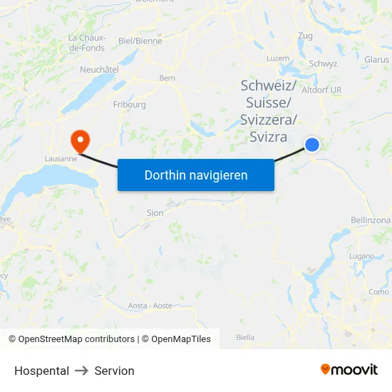 Hospental to Servion map
