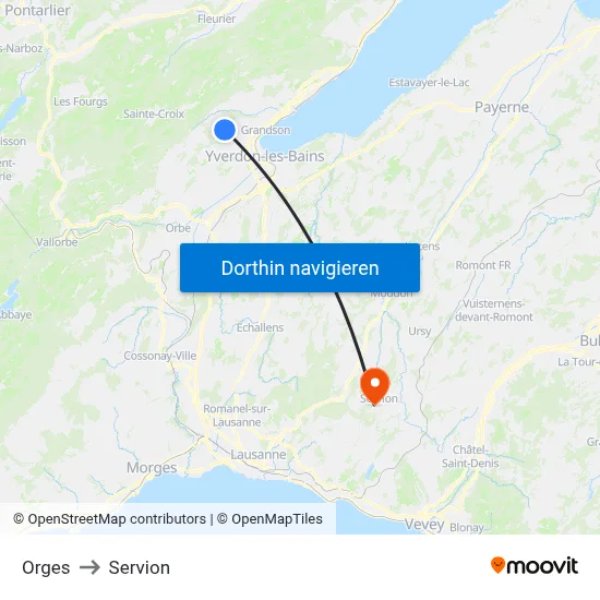 Orges to Servion map