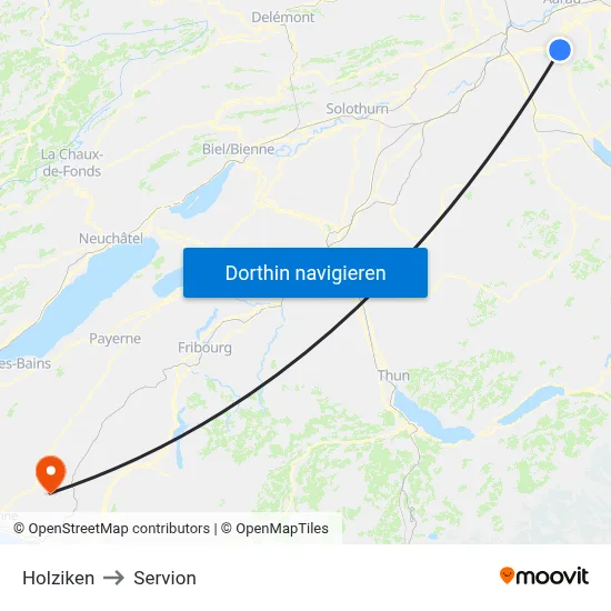 Holziken to Servion map