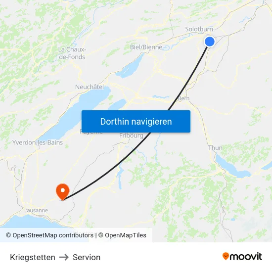 Kriegstetten to Servion map