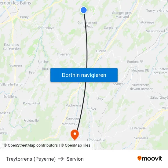 Treytorrens (Payerne) to Servion map