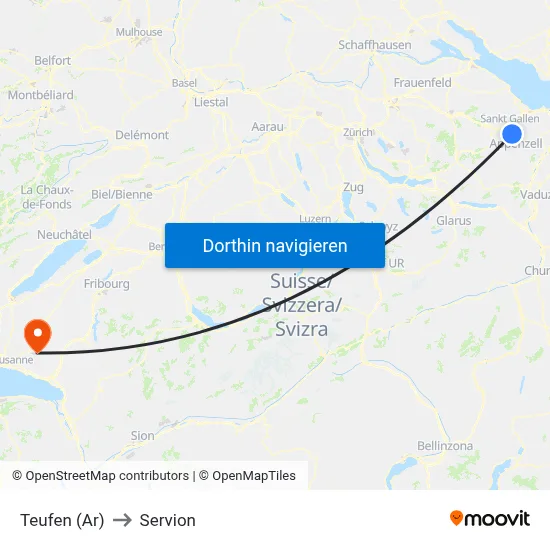 Teufen (Ar) to Servion map