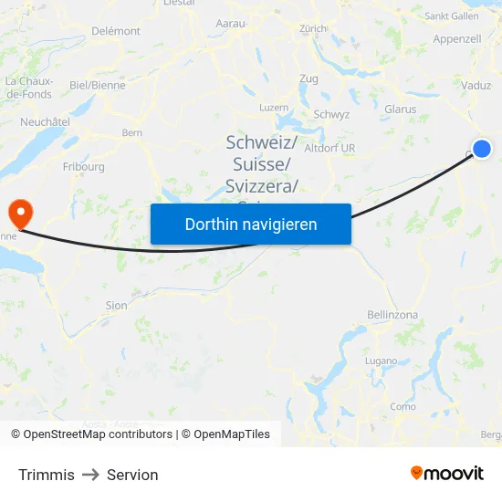 Trimmis to Servion map