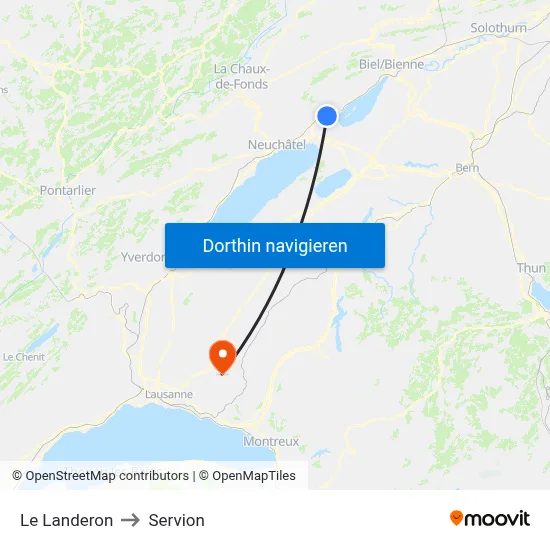 Le Landeron to Servion map